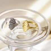 ステンレス・銀杏リーフ開口リング（レディース）イチョウの風・調整可能なステンレスリング