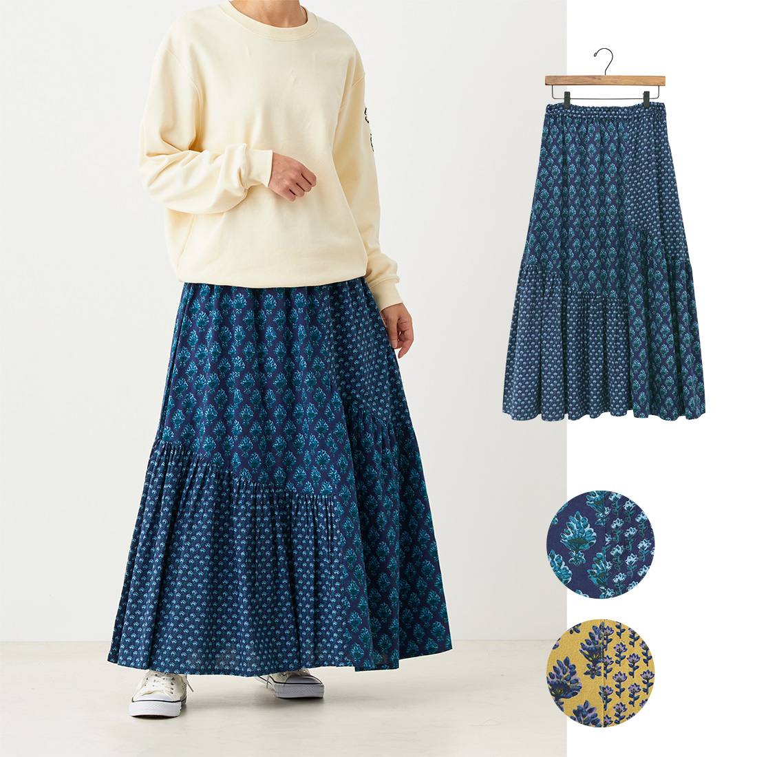 【Shanti Shanti】スカート ブーケ[レディースゆったりブロックプリントボタニカルアジアン秋冬25AW]