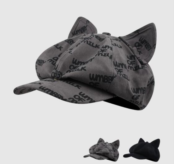 帽子 キャップ ベレー帽 猫耳 プリント 紫外線カット | 卸売・ 問屋