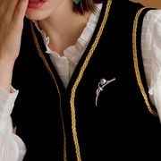 シンプルリボンブローチ 真珠あしらい スーツ用アクセサリー