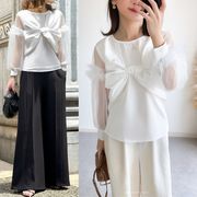 リボンブラウス　チュール　レディース　INS　韓国ファッション