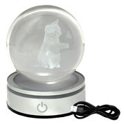 置物 水晶球 猫と蝶 クリスタル球 LED 台座付き USB 3D レーザー彫刻 ガラス オブジェ インテリア 光る