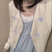 ニットカーディガン　デザイン　韓国ファッション　かわいい　リボン