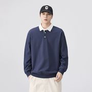 メンズ ファッション 無地 長袖 ポロシャツ 男女兼用 カジュアル トップス 春秋 2025新作★全2色