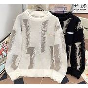 秋冬トップス メンズ ニット セーター ダメージ加工 ファブリック