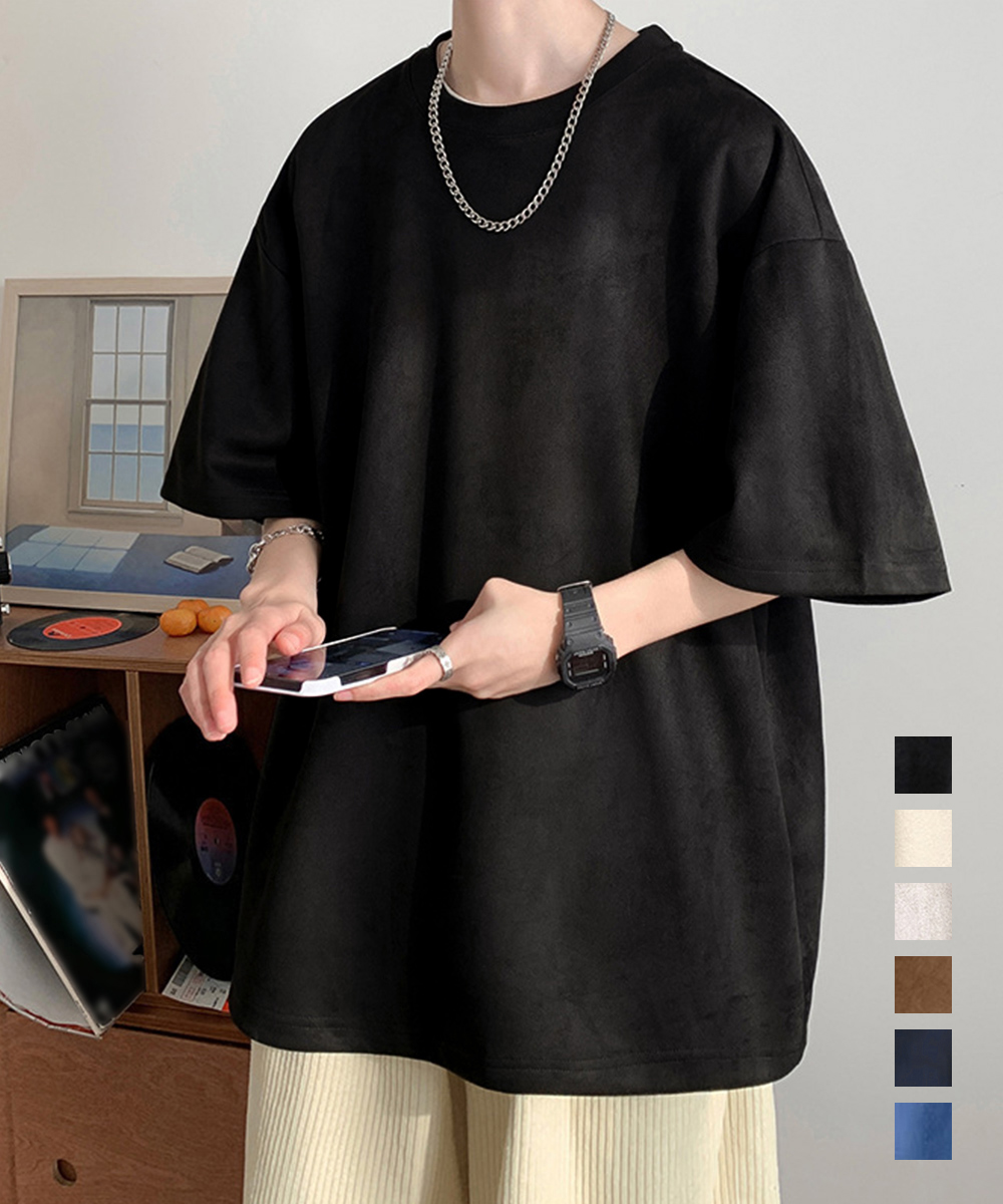 【日本倉庫即納】 メンズtシャツ 半袖 スエード調Tシャツ