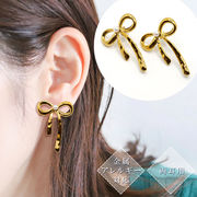 【200】 ステンレス ピアス 金属アレルギー対応 リボン パール 2個(1ペア) ゴールド キャッチ付き