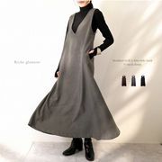 【2025新作】起毛ツイル　Aライン　サイドタック　Vネック　ワンピース(32951)