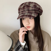 2025新レトロチェック柄キャスケット 帽子 秋冬