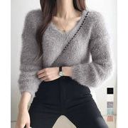 【日本倉庫即納】 モヘア調ニット Vネックシャギートップス