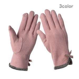 チェリッシュリボン タッチ手袋【スマホ対応/冬用/レディース/あったか/リボン/ふわもこ裏起毛】