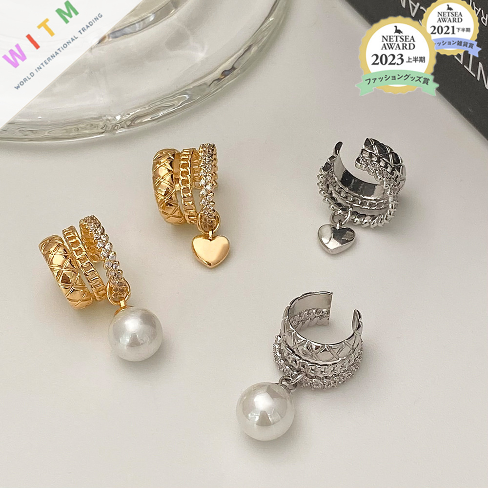 ハート パール イヤーカフ 耳飾り イヤークリップ 片耳 金属アレルギー対応 レディース