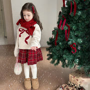 2025秋冬※KUJ☆女の子 リボン柄ニット 厚手 カーディガン クリスマス 甘い系
