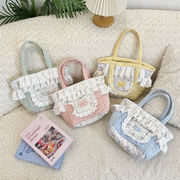 トートバッグ　デザイン　可愛い　韓国ファッション　レース　チェック柄