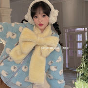 リボン付きふわふわファースヌード レディース 可愛い防寒アイテム 冬のコーデに最適