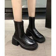 【日本倉庫即納】 PUレザーショートブーツ バックジッパー