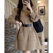 【日本倉庫即納】 ベルト付きニットワンピースウエストマーク