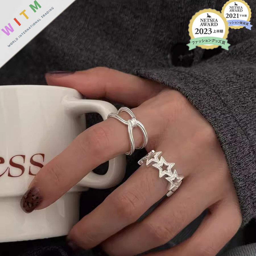 星 交差 指輪 リング アクセサリー デザイン 存在感 開口指輪 レディースファッション 上品