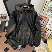 メンズPUレザー フードジャケット 机車系 ワイドシルエット 合わせやすい