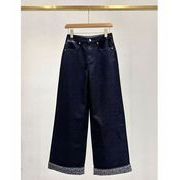 綿100% 巻き返しデニム レトロストレートパンツ