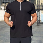 ジップアップ Tシャツ メンズ 半袖 スポーツ ウェア インナーシャツ 無地 シンプルシャツ