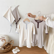 2025秋新作　ベビー服　新生児　オールインワン　帽子付き　ロンパース　可愛い　柔らか　無地　子供服