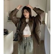 秋冬トップス 上着 ジャケット フェイクレザー アメリカン風