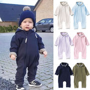 全7色[66-90cm] 秋冬用 ベビー保温ロンパース 両面フリース素材 新生児用 無地カバーオール 外出にも最適