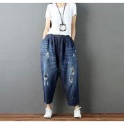大きいサイズ レトロパンツ ゆったり シンプル レディースデニムパンツ 痩せ見えパンツ デニムパンツ