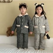 2025冬季新作 子供パジャマ  冬用暖かいスーツ レディース 裏起毛パジャマ  中綿パジャマ 2点セット