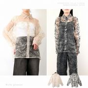 【2025新作】チュール花柄刺繍　オーバーサイズ　シャツ(33102)