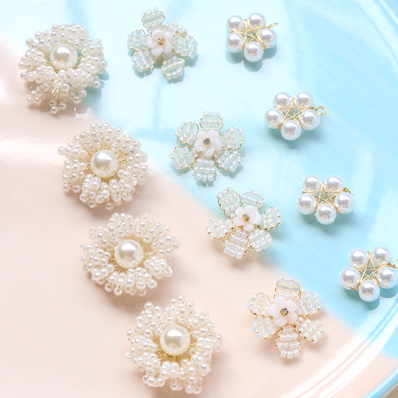 花編み ビーズ フラワー ハンドメイド デコパーツ アクセサリーパーツ DIY ゴールド 花 ピアス イヤリング