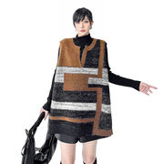 個性派棉混切替ニットベストスレディース新作