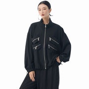 個性派ファスナー切替ゆったり無地カーディガンコートレディース新作