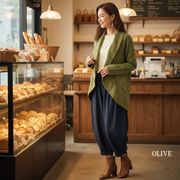 【冬物アウトレット】ショールカラー　ニットカーディガン　チュニック丈