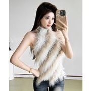 秋冬トップス ベスト ジレ タンクトップ フェイクファー ノースリーブ