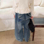 2025秋冬※SEC☆デニム 後ろリボン フェイクレイヤード ロングパンツ 女の子