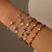 ストーンビーズ カラーレジン ハート ブレスレット  8色