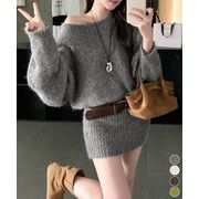 【日本倉庫即納】 ミニニットワンピースウエストマーク韓国風