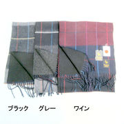 【ストール】【マフラー】ユニセックスカシミヤ入り無地＆格子リバーシブル日本製マフラー