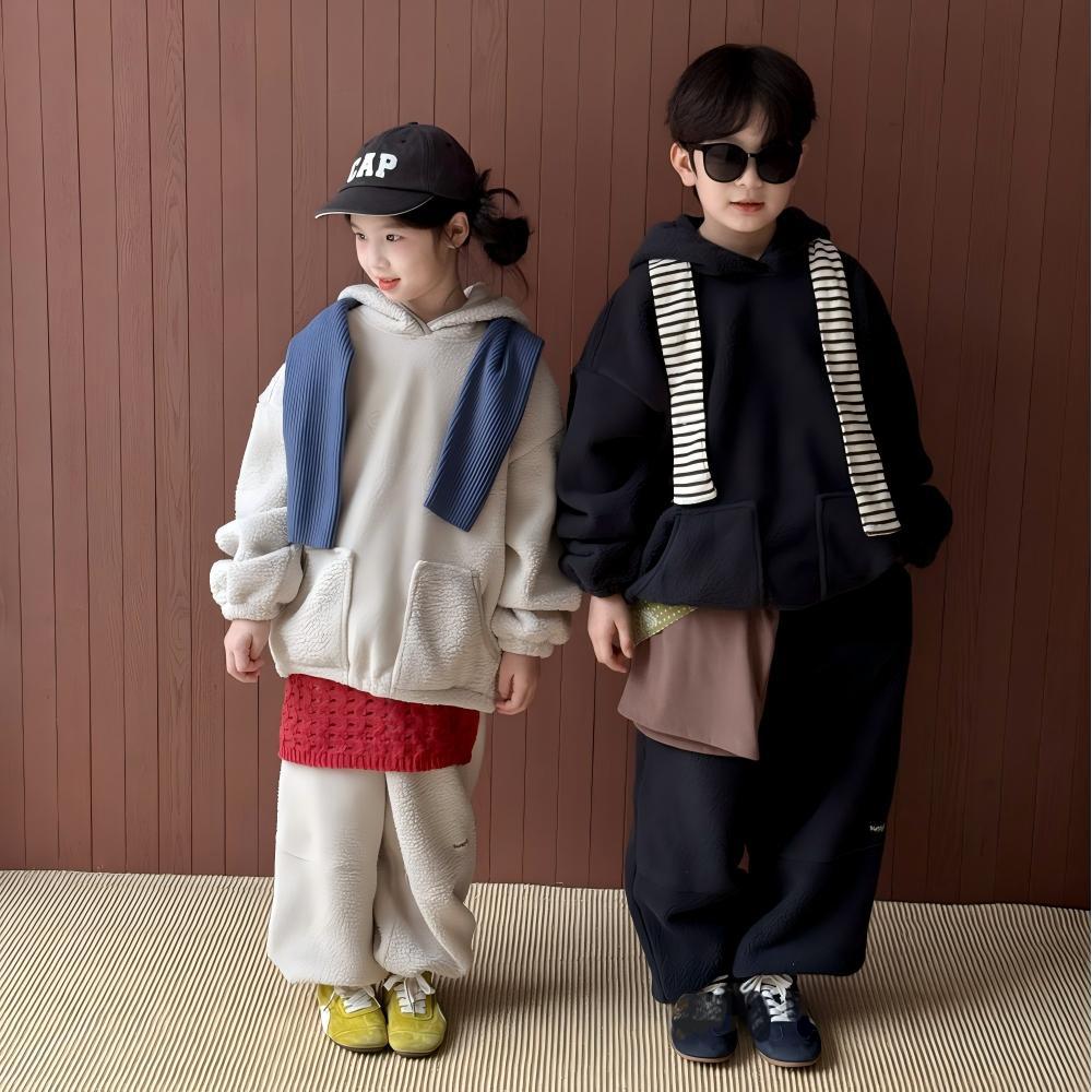 2025秋冬子供服 シンプル パーカー & ロングパンツ 2点セット 韓国風 防寒 温かい セットアップ [90~150cm]