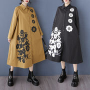 初回送料無料　シャツ風ワンピース　長袖プリントワンピース　レーディスファション商品　ワンピース