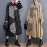 初回送料無料　シャツ風ワンピース　長袖プリントワンピース　レーディスファション商品　ワンピース