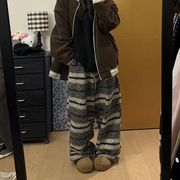 【予約226878】大きいサイズ秋冬 韓国 カレッジ風 新しいデザイン カジュアル パンツ S ~LL裏起毛