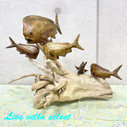 【値下げ】木彫りシイラ(マヒマヒ)の群れオブジェ B