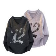 秋冬トップス メンズ   ニット セーター Ｖネック プリント