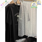 2026春夏新作 ハート柄 レーススカート ロングスカート 重ね着 レディース 透け感 オシャレ