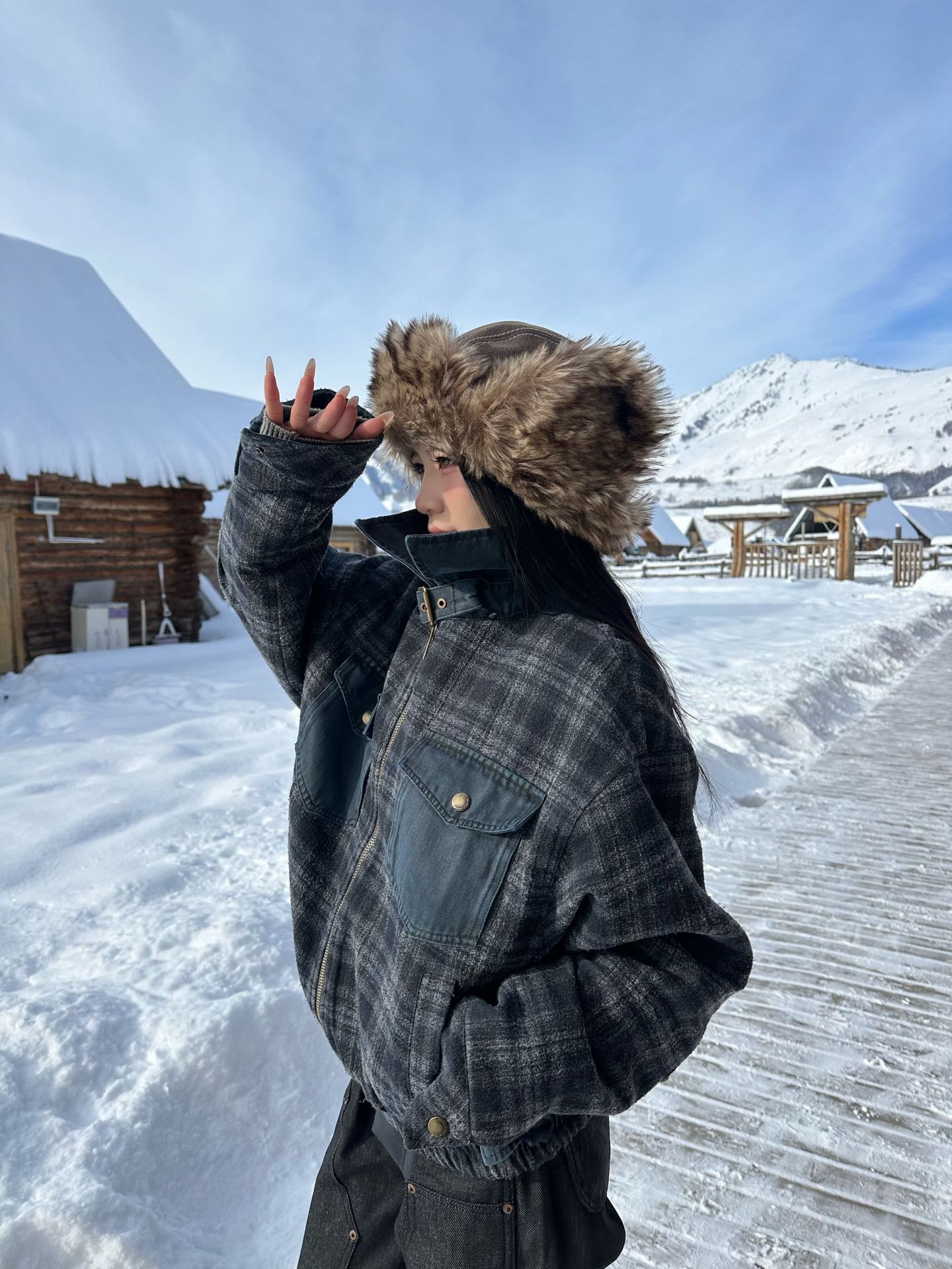 メンズ ヴィンテージ風 チェック柄 ジャケット 男女兼用 エコファー裏地 アウター 秋冬 2025新作★全2色