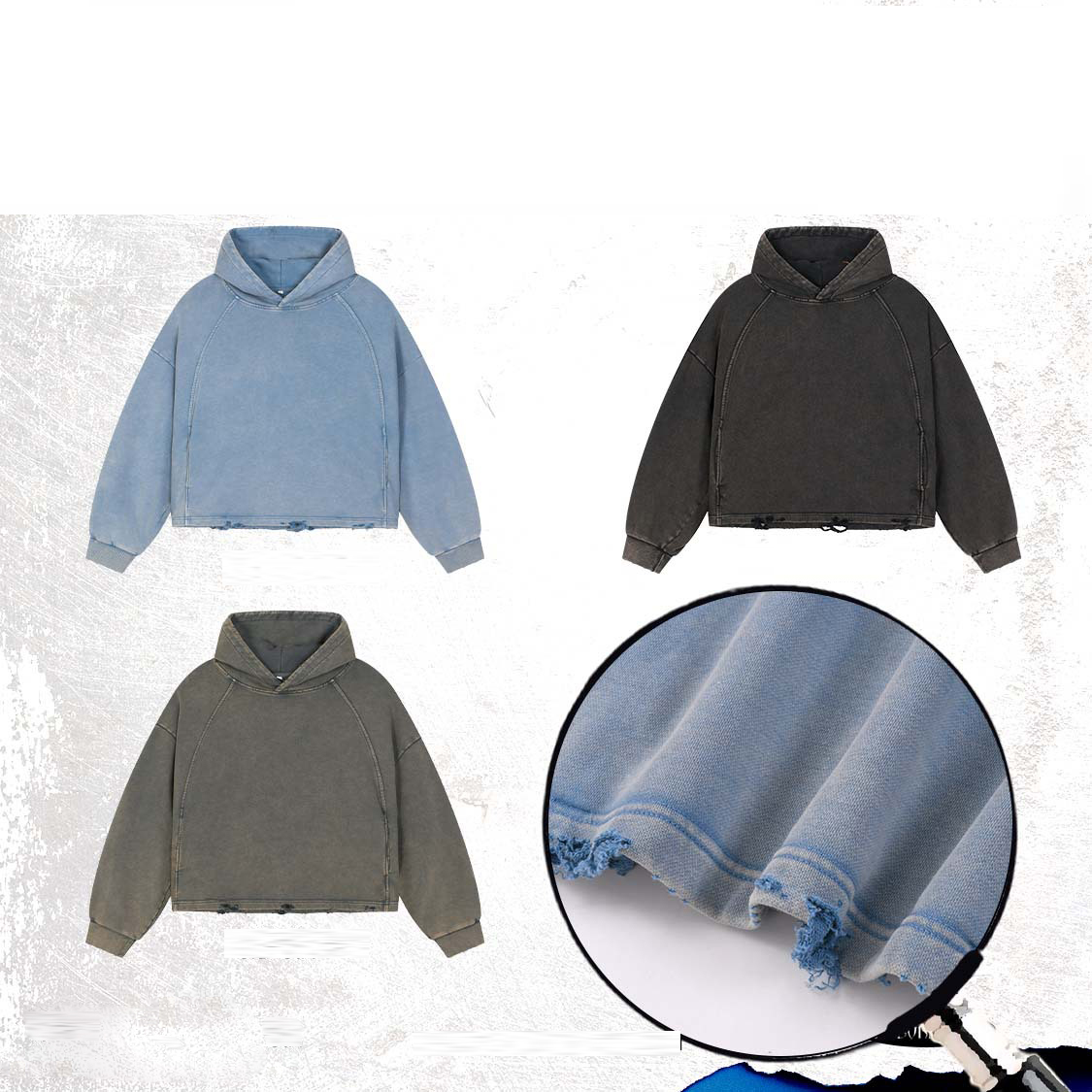 メンズ ビンテージ風 ダメージ加工 パーカー 男女兼用 ストリート系 トップス 秋冬 2025新作★全3色