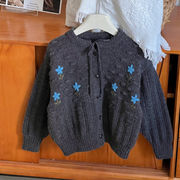 2025秋冬※KUJ☆ニットカーディガン 立体フラワー トップス 手作り花 ニットアウター 女の子